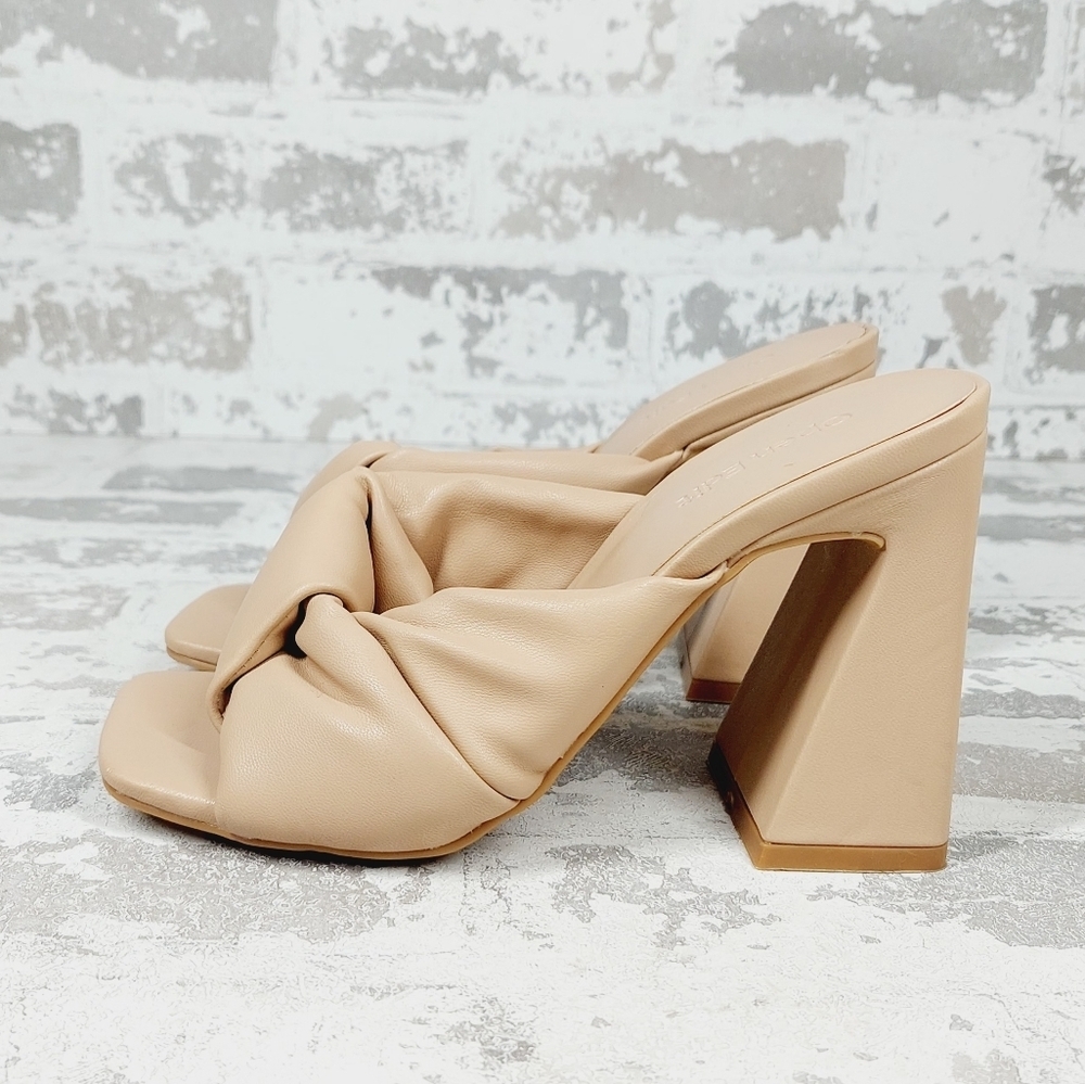NEW Open Edit Saydee Cream Slip On Square Toe Block Heel Sandals F761